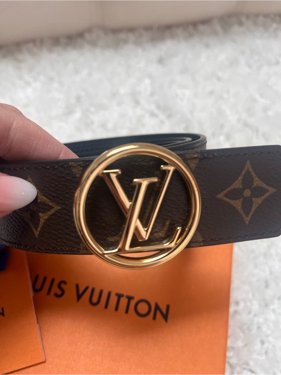 Louis Vuitton Monogram Round LV Buckle Belt - Brown with Gold Hardware